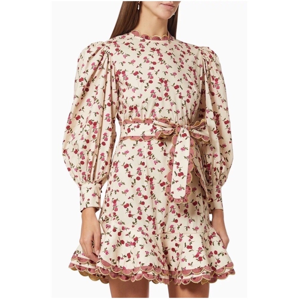 Celia B Alder Mini Floral Dress Puff Sleeve Scalloped Trim Corduroy XL